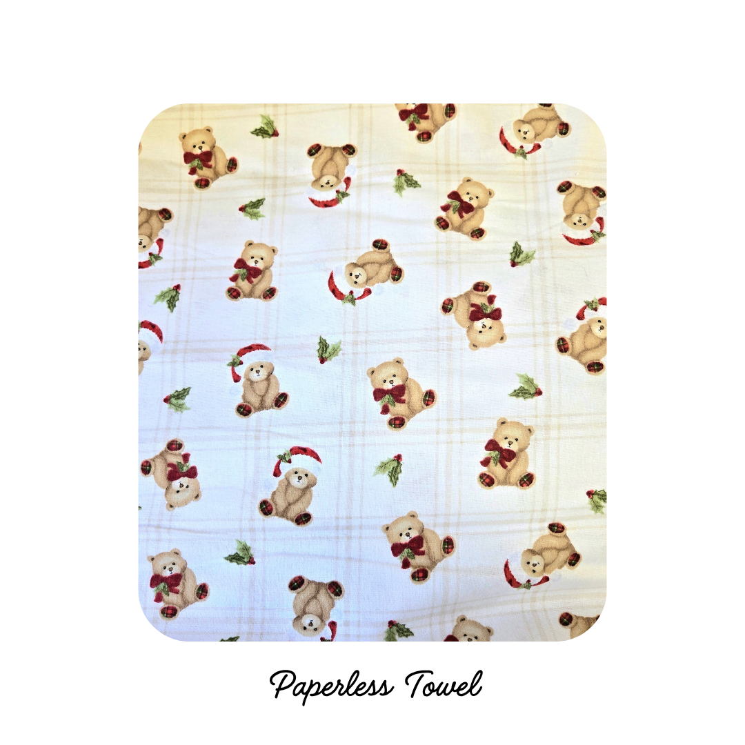 NEW! Reusable Paper less Towels - Holiday Teddy Bears
