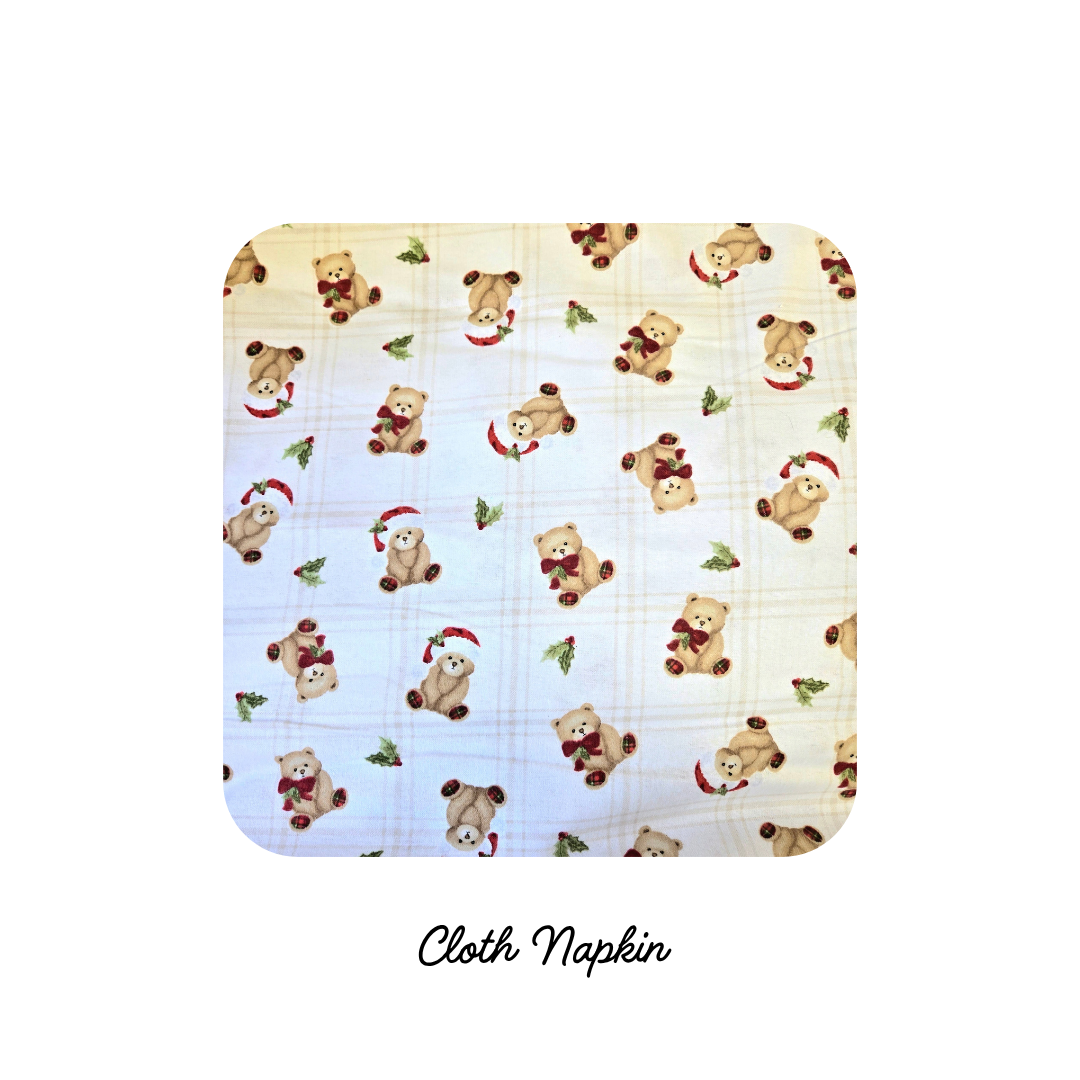 Cloth Napkins - Holiday Teddy Bears