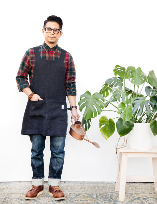 Linen Cross Back Apron, Japanese Style Farm Pinafore